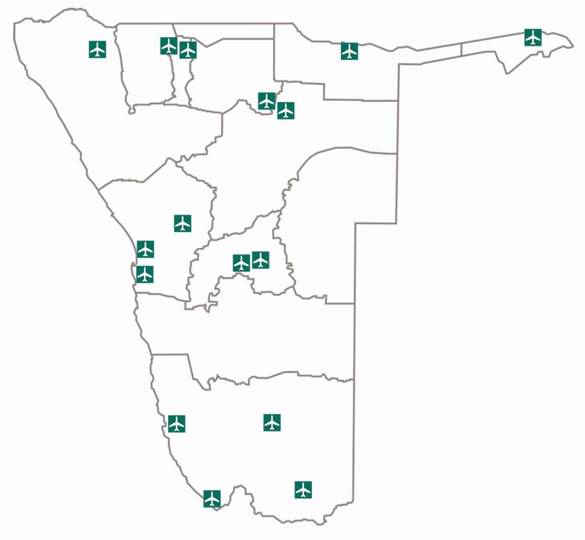Mapa dos aeroportos na Namíbia