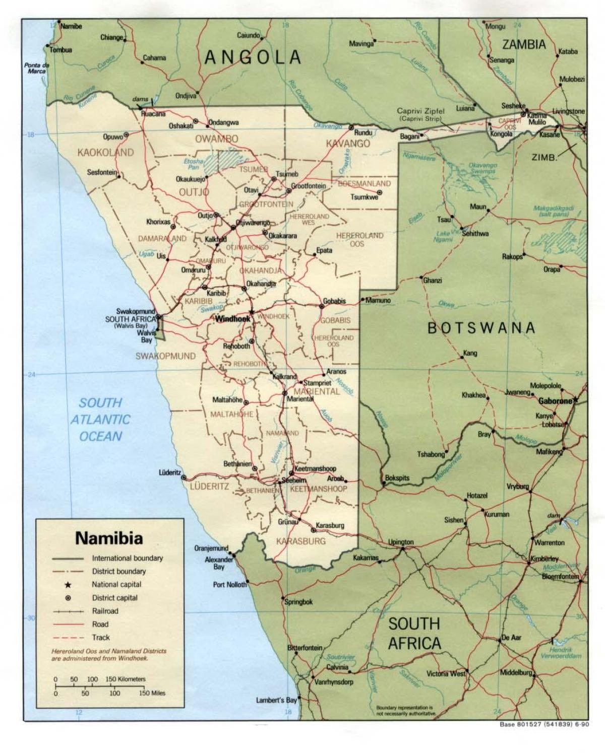 De Namibian mapa com todas as cidades