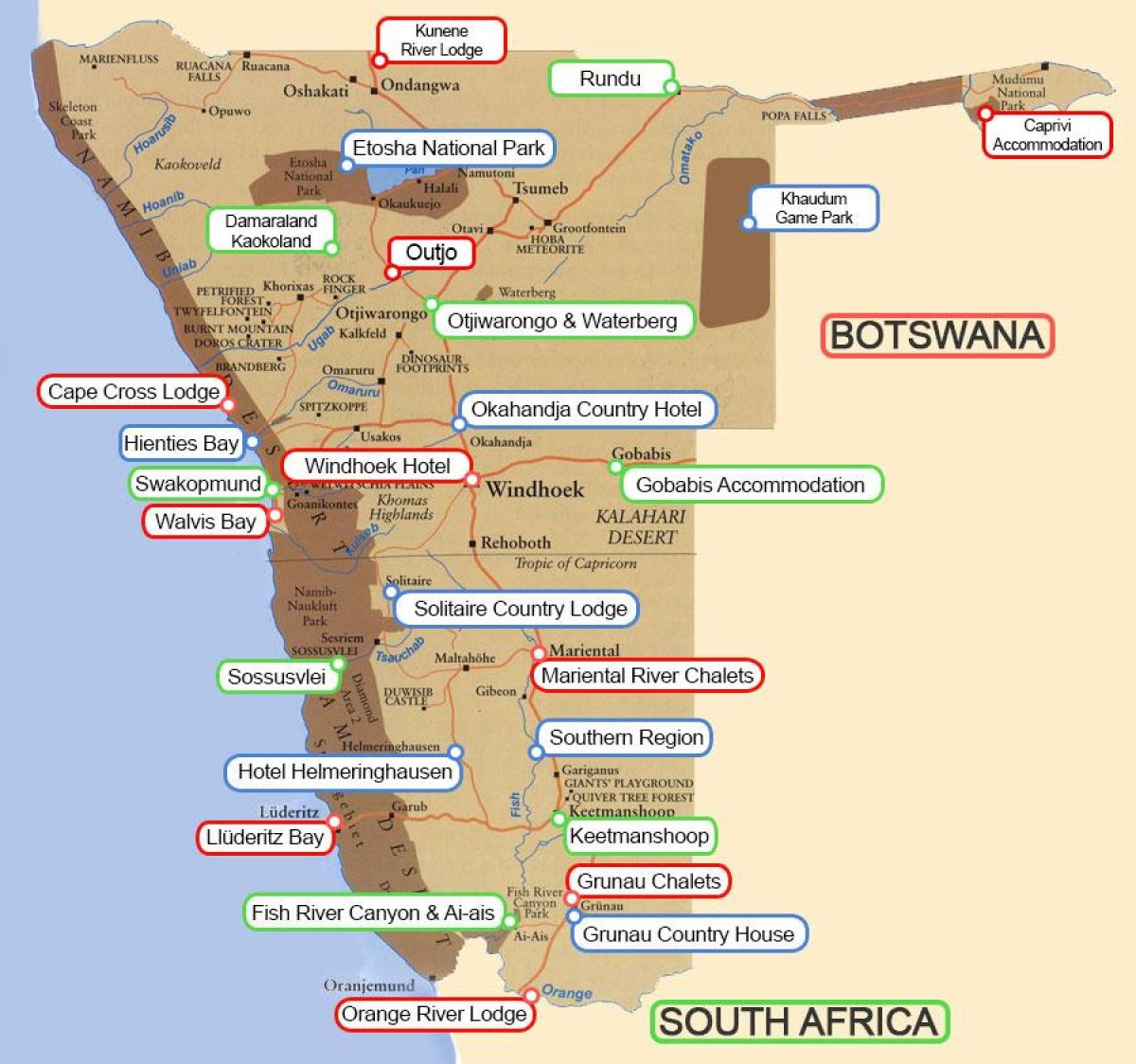 Mapa da Namíbia lojas