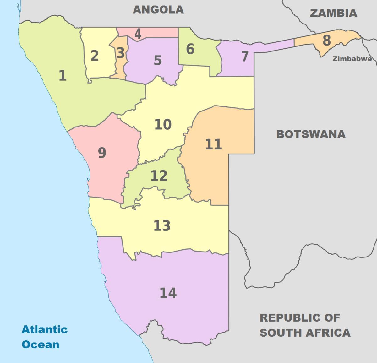 mapa político da Namíbia