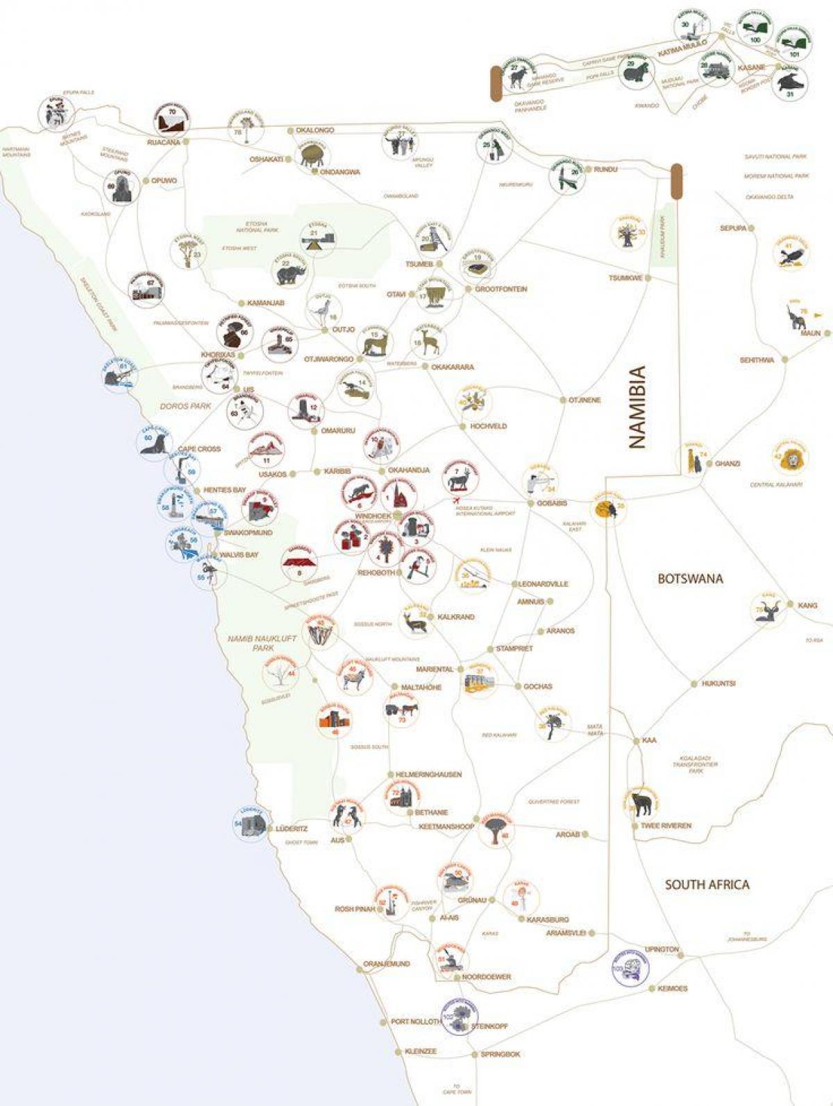 Mapa da Namíbia tour de planejamento