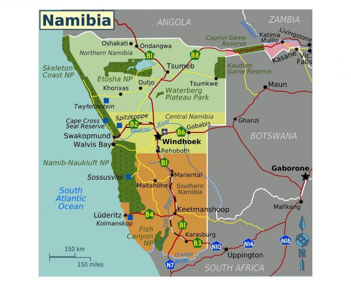 Mapa do norte da Namíbia 