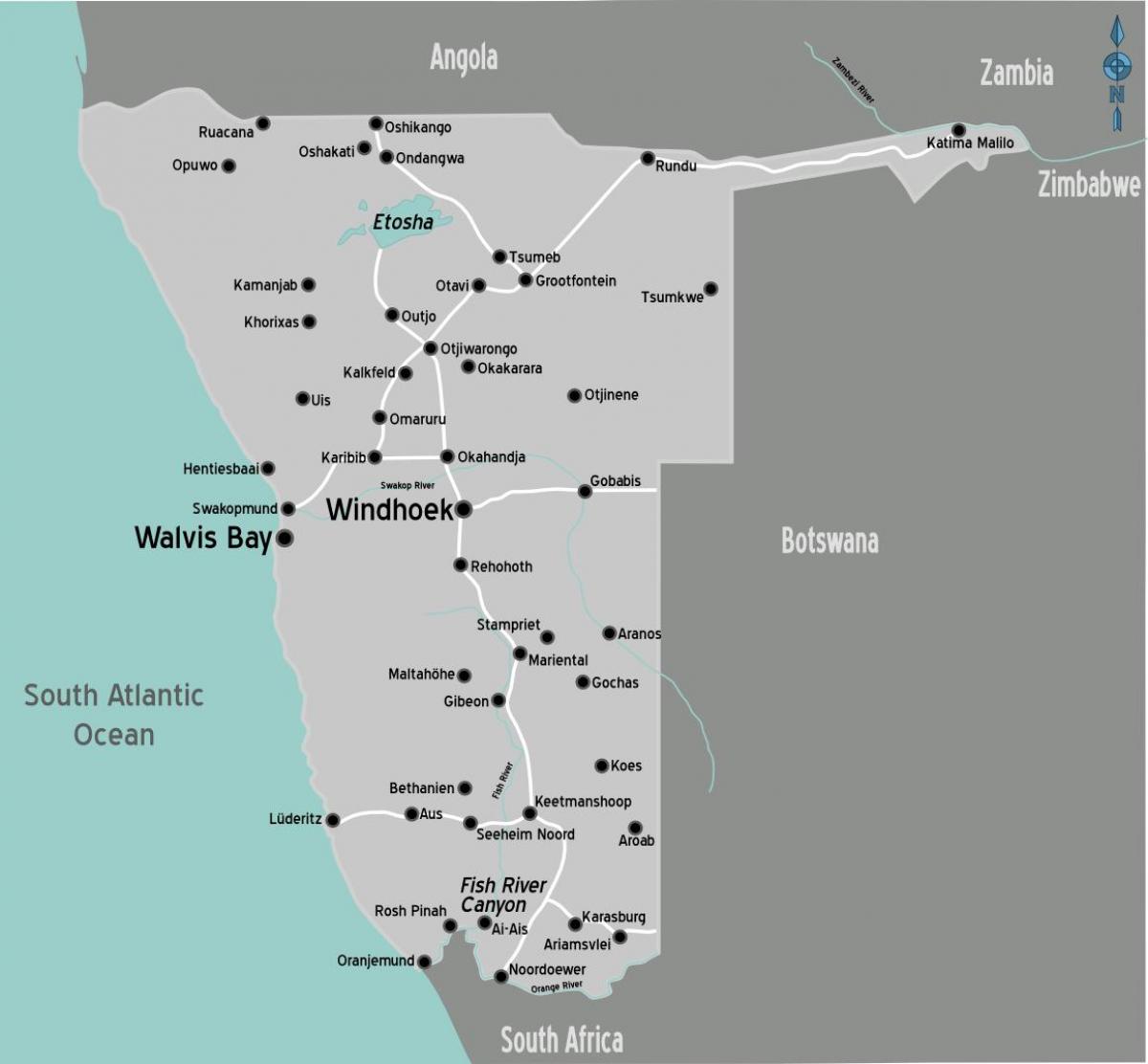 Mapa de postos de gasolina Namíbia